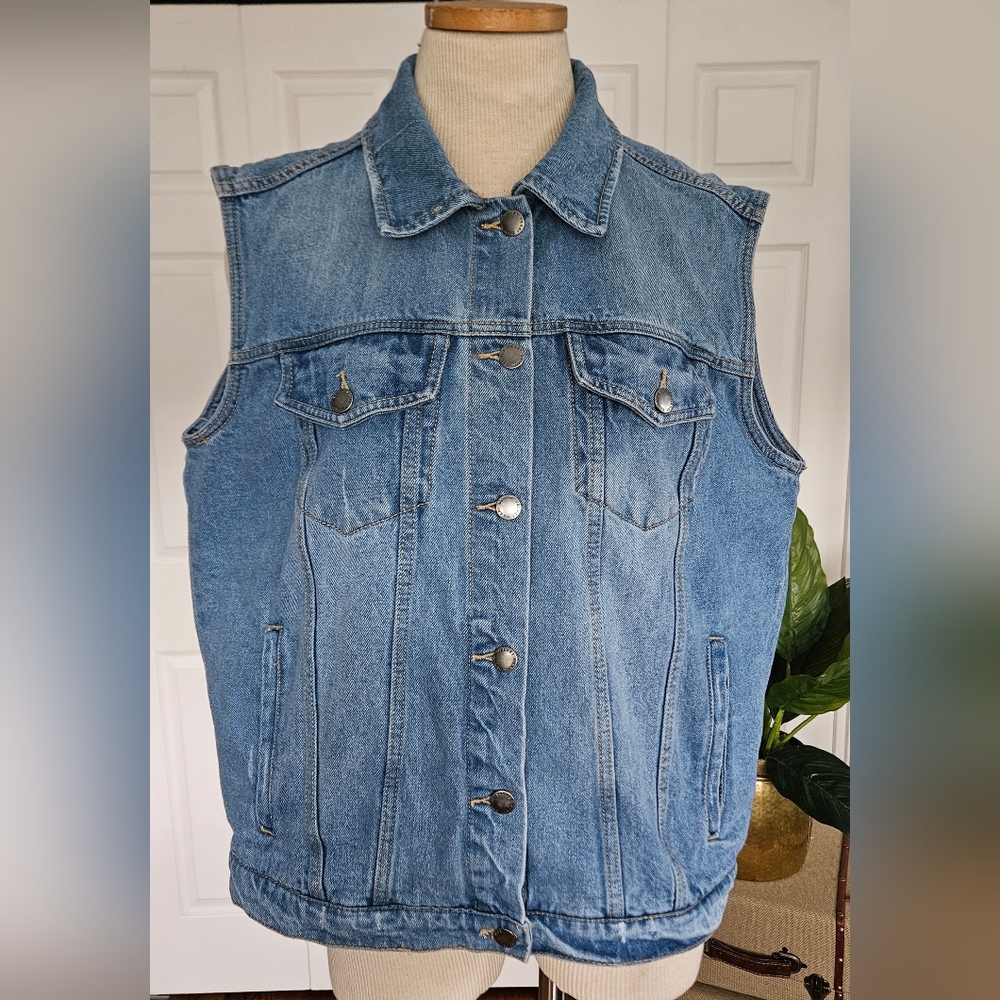 VELVET HEART Oversize Vintage-style 100% Cotton Size L Denim Vest!